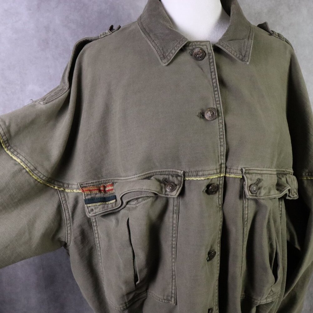 Free People Military Jacket Women Small Green Slouchy Canvas Full Button Utility - Picture 4 of 10
